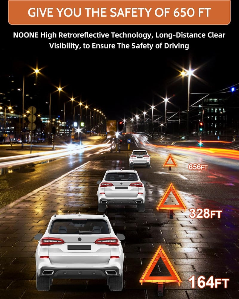 Noone Safety Triangles DOT Approved, 3 Pack Foldable Warning Reflective Triangles, US FMVSS 571 125 with Carrying Case, Heavy Base Emergency Roadside Triangles - Image 4